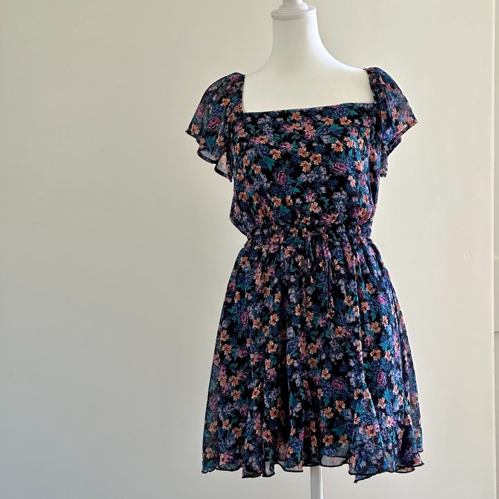TRIXXI SUMMER FLORAL FIT AND FLARE PINK AND BLUE FAIRY DRESS SIZE MEDIUM